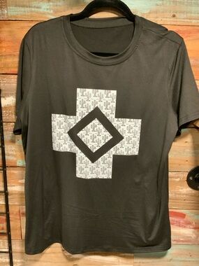 Black Graphic Tee with White Patterned Cross
